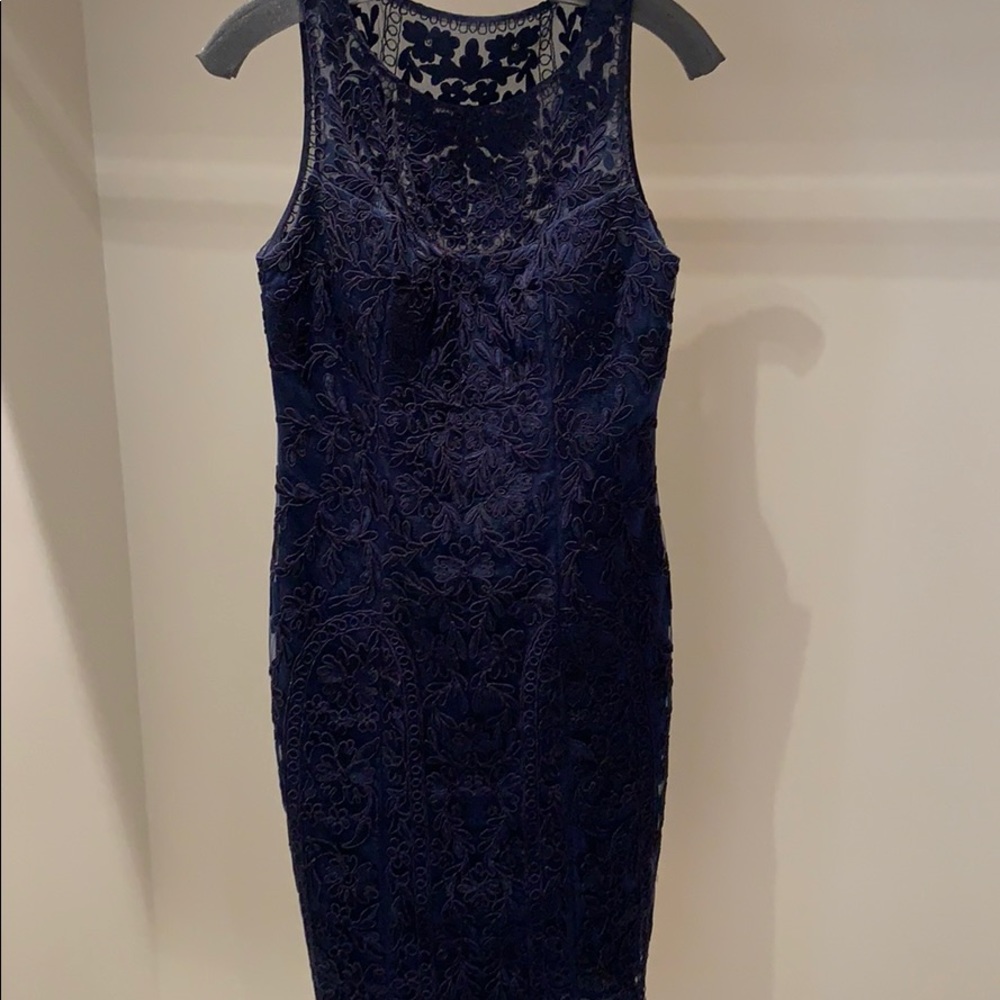 Navy lace dress by Sue Wong